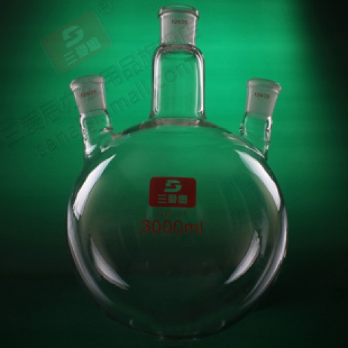 三爱思 三口烧瓶3000ml/24*3斜口 耐高温厚壁圆底反应  A03126